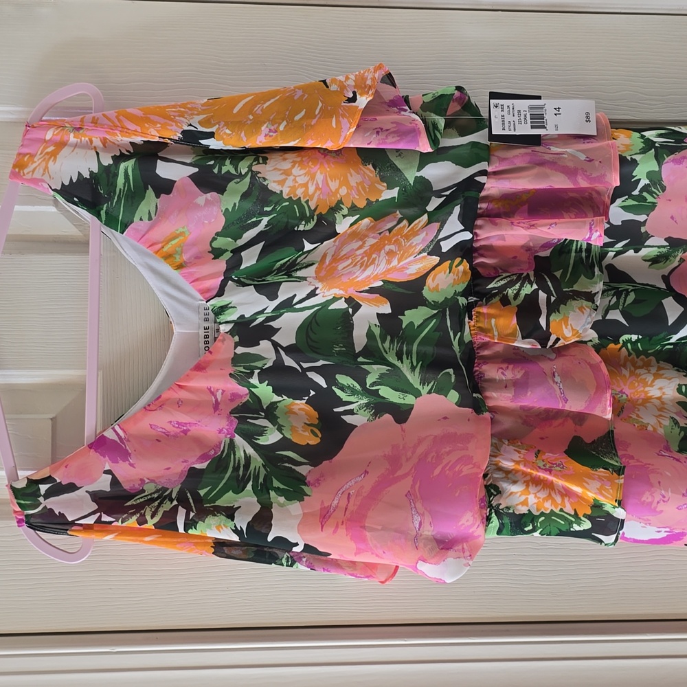 ROBBIE BEE BRAND WOMEN'S PLUS SIZE LONG PINK FLORAL DRESS SIZE 14